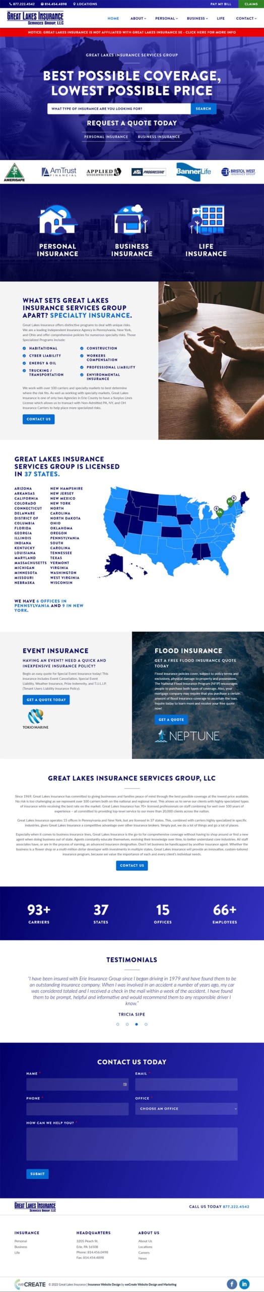 Great Lakes Insurance website preview. Select the visit site button to see this page in your browser
