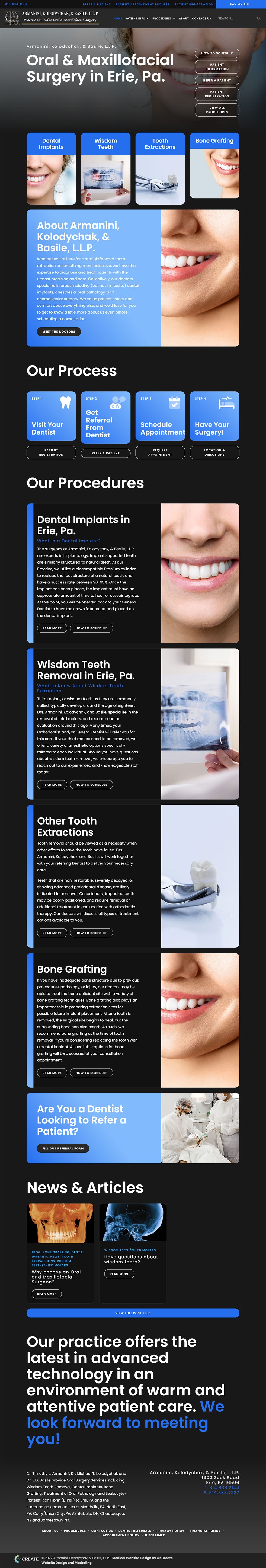 Erie Oral Surgery website preview. Select the visit site button to see this page in your browser