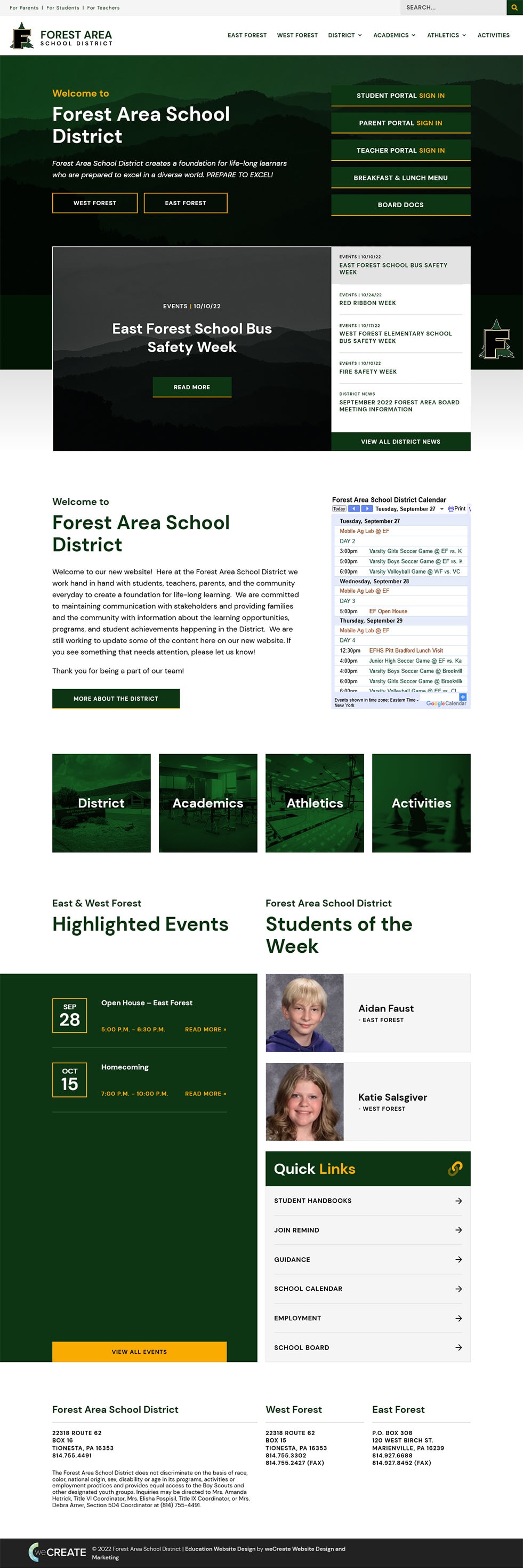 Forest Area School District website preview. Select the visit site button to see this page in your browser