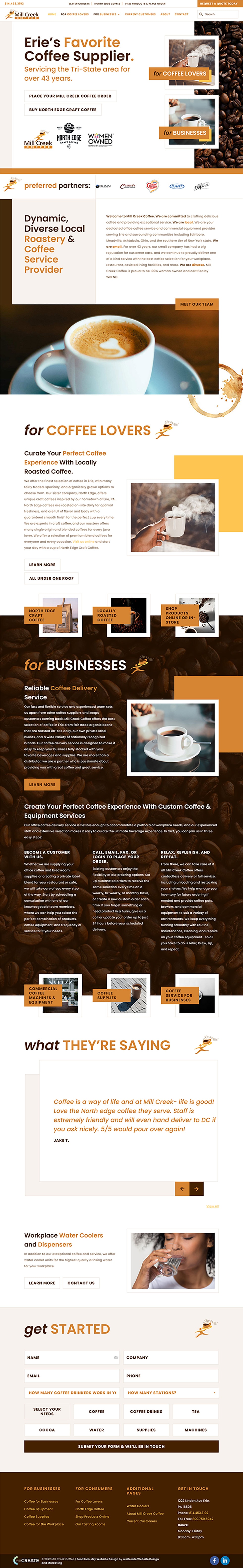 Millcreek Coffee website preview. Select the visit site button to see this page in your browser