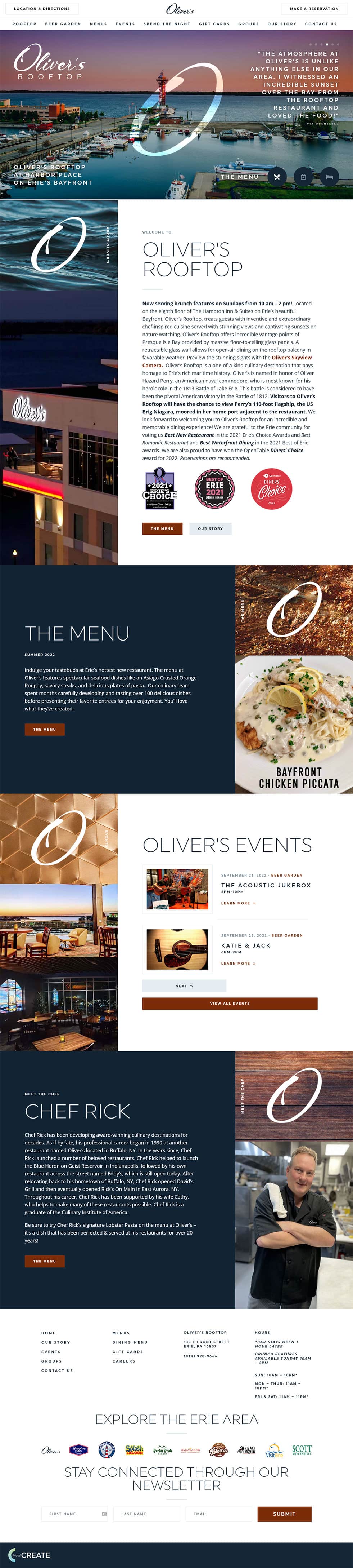 Oliver’s Rooftop and Beer Garden website preview. Select the visit site button to see this page in your browser