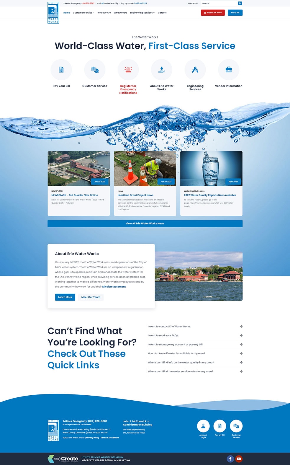 Erie Water Works – Municipal Authority Website Design website preview. Select the visit site button to see this page in your browser